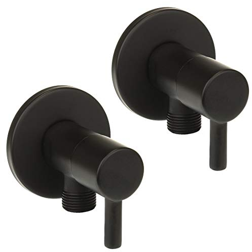 2er Set Eckventil Messing 1/2 x 3/8 Zoll schwarz matt + Rosette Eck-Regulierventil Ventil Bad Küche Anschlussventil Waschbecken Spülbecken Armatur