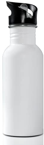 MR.R 20oz Sublimation Blanks White Stainless Steel Water Bottles, Travel Bottle with Straw Top Lid for Sports,600ml