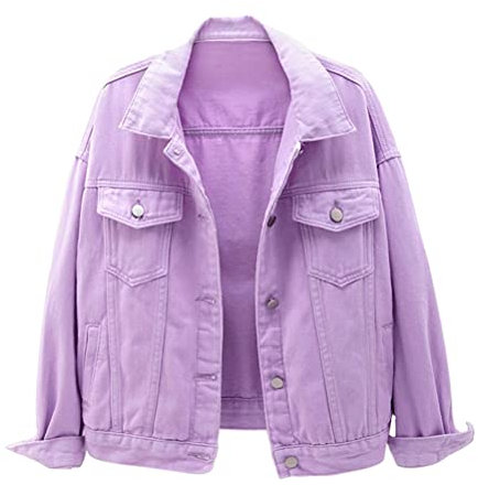 ORANDESIGNE Giubbotto Jeans Bambina Giubbotto in Denim Multicolor da Donna Cappotto Corto a Maniche Lunghe Gilet Corto in Denim Senza Maniche Giacca di Jeans Strappata A Viola XL