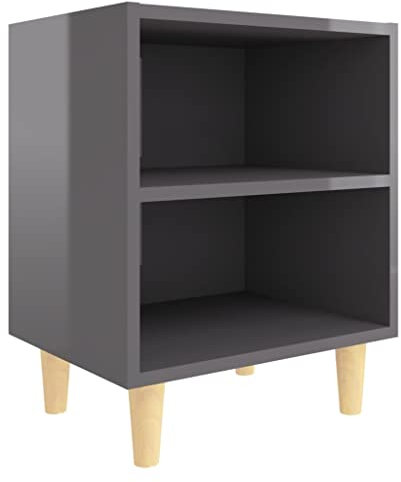 vidaXL Table de Chevet avec Pieds en Bois, Armoire de Lit, Table de Nuit, Meuble de Chambre à Coucher Maison Intérieur, Industriel, Gris Brillant