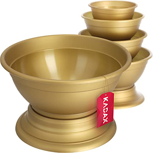 KADAX Blumenschale mit Standfuß, wetterfeste Pflanzschale aus Kunststoff, Kugelschale für Chrysanthemen, Stiefmütterchen, Blumenvase (⌀18 cm, Gold)