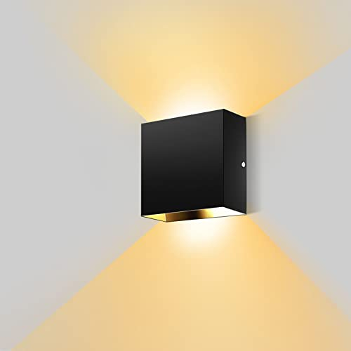kioooki Wandleuchte Innen mit Stromanschluss, LED Wandlampe Innen, Warmweiß LED Wandbeleuchtung, Moderne Wandlampen Wand Beleuchtung für Schlafzimmer Wohnzimmer Treppenhaus Schwarz 12W
