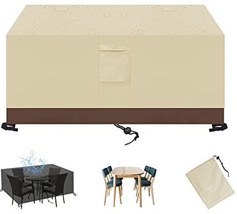 420D Copertura per Tavolo da Giardino ,Rettangolare Protezioni Impermeabili, Traspiranti, Antipolvere e Resistenti ai Raggi UV per Coperture per Mobili da Giardino