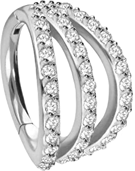 PIERCINGLINE Segmentring Clicker Chirurgenstahl 3 RINGE + EINGEFASSTE KRISTALLE Piercing Ohr Helix Conch Silberfarben 10 mm