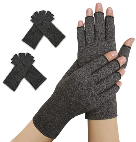 Dr. Arthritis Von Ärzten Entworfen Damen Arthrose Handschuhe für Neurodermitis, Bequeme Fingerlose Kompressionshandschuhe, Mischung aus Baumwolle, Nylon und Elasthan, 2 Paare, Grau, XS