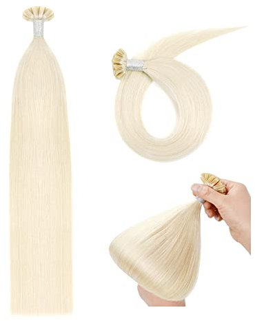 U Tip Hair Extensions Real Human Hair 16 Inch Pre Bonded Keratin Nail Tip Straight Remy Hair Extensions (50g #60 Platinum Blonde)