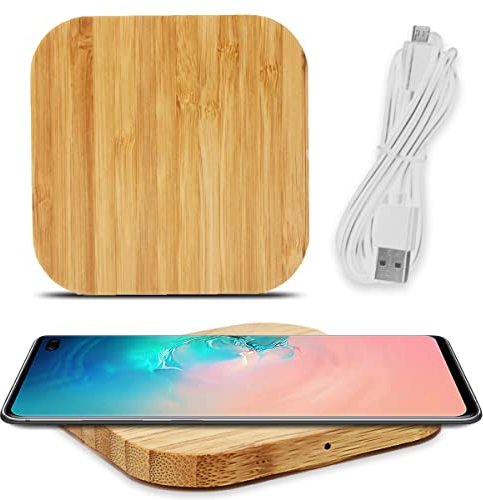 Naukita QI Wireless Ladegerät 15W kompatibel mit Samsung Galaxy Z Flip 6 5 4 3 Fold 6 5 4 3 2 Ladestation Kabellos Bambus Induktives Laden Induktionsladegerät aus Echtholz, Modell:Quadrat