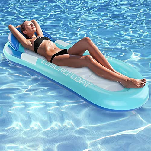 Inflatable Pool Float, Multi-Purpose Comfortable Water Floating Hammock with Headrest, Swimming Pool Floating Hammock Water Sofa Lounge Chair Drifter for Pool, Lake, Outdoor, Beach (Dark Blue)