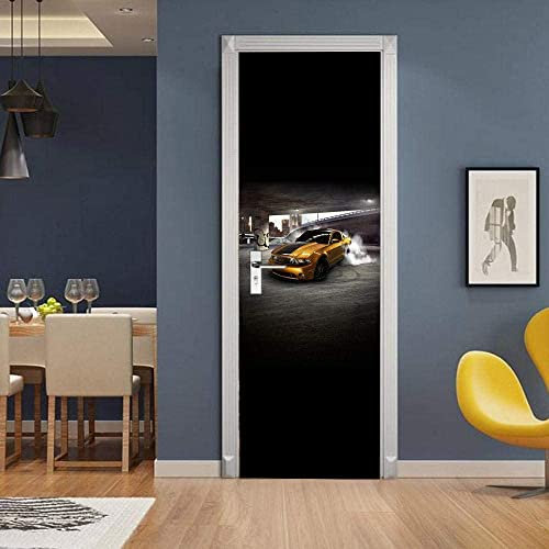 Türaufkleber Selbstklebend 3D Türposter Gelbes Cooles Auto 77 X 200 Cm Fototapete Türfolie Poster Wasserdichte Abnehmbare Türtapete Innentür Schlafzimmer Küche Bad Home Deko - Türfoto