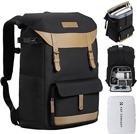 K&F Concept Kamerarucksack Rolltop Fotorucksack Rucksack-Stofftaschen aus Stoff für Spiegelreflexkamera 15 Zoll Laptop
