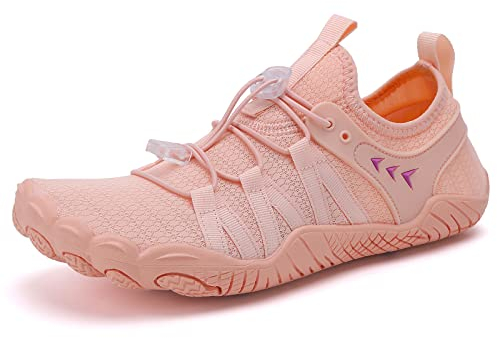 Wasserschuhe Badeschuhe Damen Herren Strandschuhe Schnell Trocknend Drainagelöcher Strand Schwimmschuhe Meeresschuh Surfschuhe Poolschuhe Unisex Barfußschuhe für Kajakfahren Fitnessstudio Pink EU38