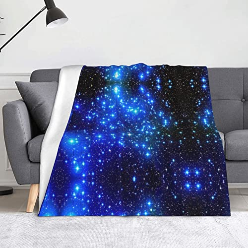 HAHAFU Blaue glänzende Sterne werfen Decke Picknickdecke Druck warme saugfähige Decke für Bett Couch