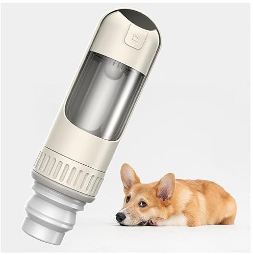 Bebedero Perro Portatil, con envase de Comida de 150g Botella Agua Perro 350ml Bebedero Perro Plegable, para Mascotas para Caminar al Aire Libre, Senderismo, Viajes,White