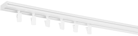 RENA Vorhangschiene 1-Läufig Gardinenschiene aus Kunststoff Vorhang-Deckenschiene mit Klammern Gardinenleiste Gardinenstange Gardinen Vorhänge für Deckenmontage Weiß 180cm
