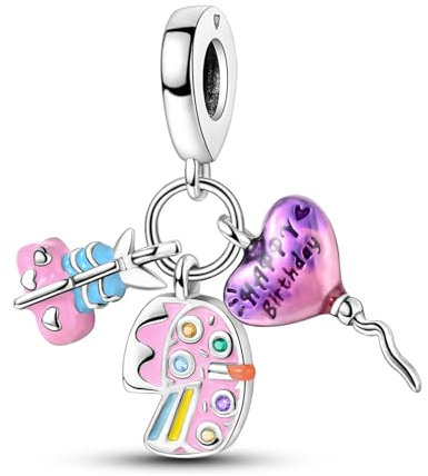 Hapour Happy Birthday Heißluftballon-Familien-Kuchen-Anhänger aus 925er Sterlingsilber Anhänger für Armbänder und Halsketten Muttertagsschmuck Geschenke für Frauen und Mädchen