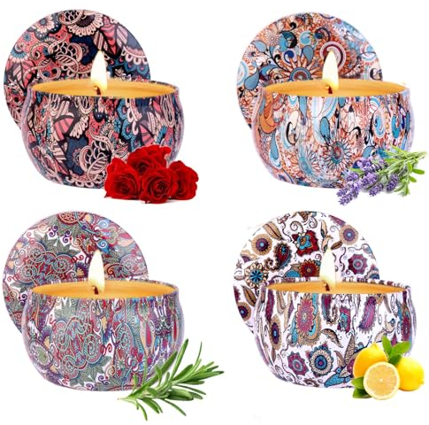 Duftkerzen Geschenkset für Frauen,Weihnachtsgeschenke für Frauen: 4 Duft Teelichter Kerzen mit Natürlich Sojawachs Duftkerze Weihnachten Set kleine Geschenke für Muttertag | Geburtstag | Weihnachten