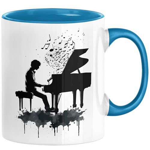 Klavier-Spieler Geschenk Tasse Grafik Piano Spielerin Geschenkidee Becher (Blau)
