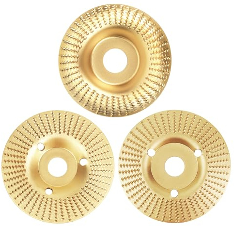 3 Stück holz schleifscheiben für winkelschleifer-schruppscheiben, holzbearbeitungswerkzeuge für Schnitzen und Schleifen von Holz, Weichholz, Hartholz (Gold)