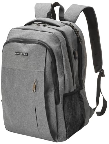 DYANATIC 30L Anti-Theft Laptop Backpack for 15.6 Inch – Work Rucksack with USB Charging Port, Water-Resistant, Lightweight Travel & School Bag with Hidden Pocket, Grey, 30L