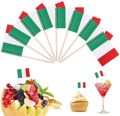 Zopeal 100 Stück Italienische Flagge Zahnstocher Italienische Flaggen Cocktailspieße Doppelseitiger Druck Verschiedene Lebensmittel Flaggen Papier Flaggen Stäbchen Obstspieße Kuchen Topper Stäbchen