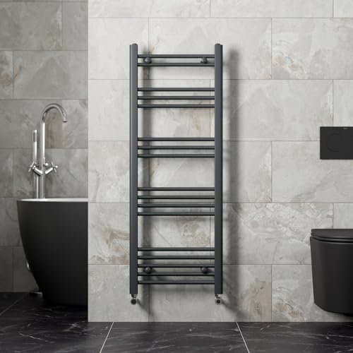 Radiant Living Heated Towel Rail Radiator 1200 x 450mm Modern Bathroom Straight Anthracite Grey Flat