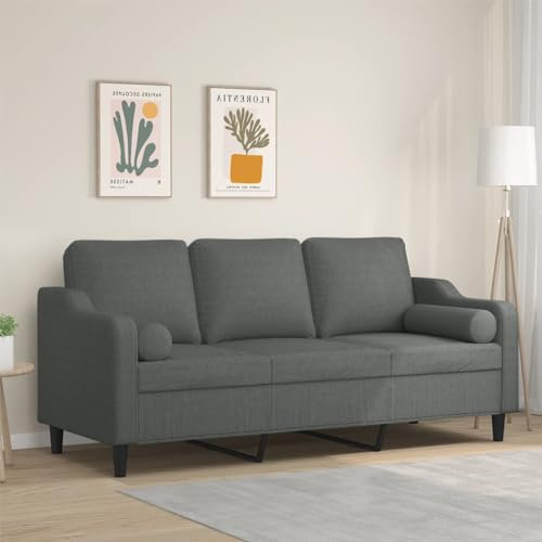 Willood 3-Sitzer Sofa mit Zierkissen Dunkelgrau 180 cm Stoff