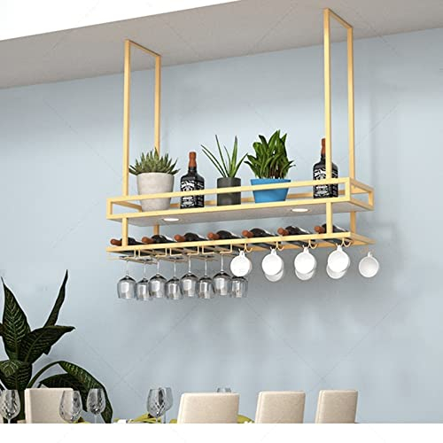 SORVA Portabicchieri da vino a soffitto - Scaffale pensile Decorazione da soffitto Mensola sospesa, Portabicchieri da parete sospeso a soffitto/portabottiglie, Portabicchieri in legno massello in