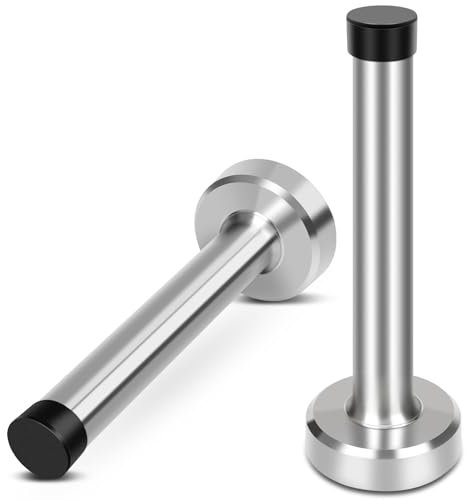 Door Stop, 4 Inch Heavy Duty Door Stoppers Wall Protector, 2 Packs Stainless Steel Doorstop, Indoor Door Stops with Rubber Bumper Tip, Wall Mounted Door Holder (Silver)