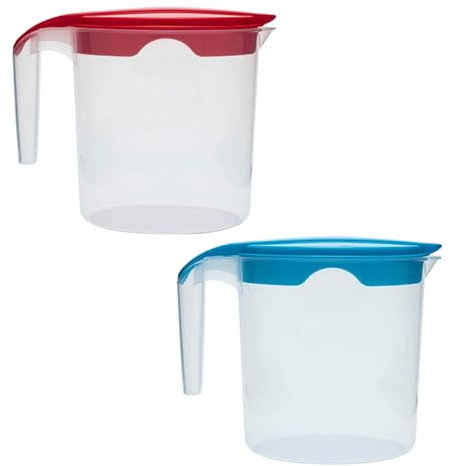 1 Liter Plastic Water Jug with Lid Milk Juices Drinks Fridge Jug Ideal for Everyday Use Indoor Outdoor Party (Blue & Red)