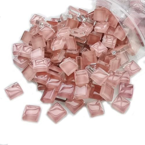 HSTWODE Glasmosaikfliesen Mosaiksteine,Rote Serie Bulk-Quadrat Glassteine Glasfliesen, 450 g, 1 x 1 cm für Basteln, Haus Deko (Rosa)