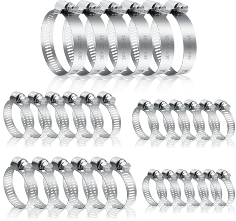 Lot de 30 colliers de serrage assortis réglables en acier inoxydable 304 colliers de serrage pour tuyau de gaz de jardin de piscin, 6 à 12 mm, 10 à 16 mm, 13 à 19 mm, 14 à 27 mm, 27 à 51 mm
