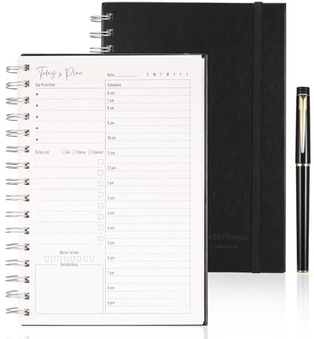 JIANTA Tagesplaner undatiert A5 Planer, To Do Liste Spiral Ringbuch mit Stift, PU-Cover, Innentasche für Arbeit, Haushalt und Studien
