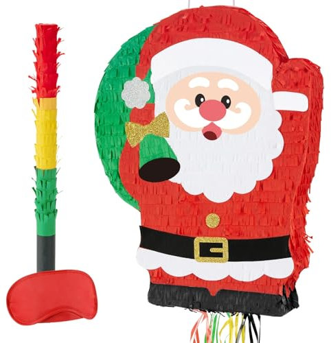 WERNNSAI Weihnachts Piñata mit Zugschnur und Augenbinde süße Fledermaus Weihnachtsmann für Rote Weihnachtsparty Dekoration 33 x 43 cm Weihnachts Piñata Geschenke für Kinder