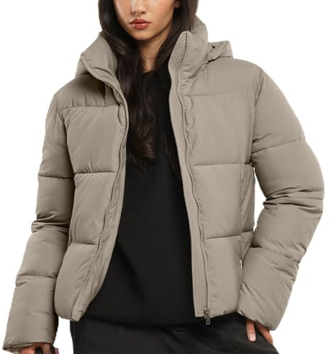 PUFFIT Women Puffer Jacket Hood Winter Water Repellent Wind-resistant Ladies Classic Quilted Padded Coat Big Pocket