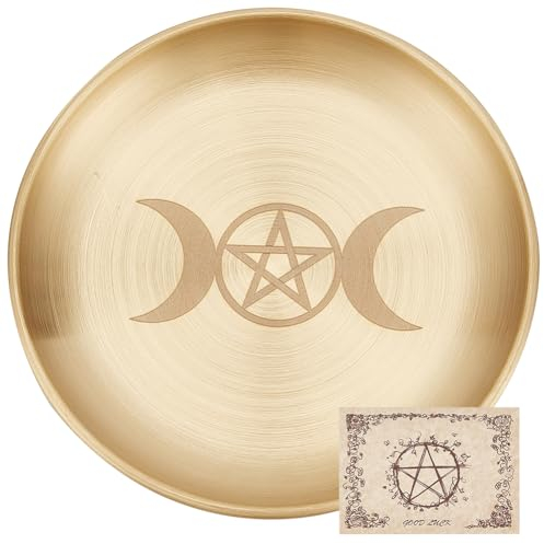 CREATCABIN Altarteller mit Pentagramm, Teller mit Mondtarot, Kerzenhalter Ritual Burning Bowls Bieten Weihrauchtablett für Aromatherapie Zeremonieller Aromaterapia Teller mit Papier 14.1x14.1cm