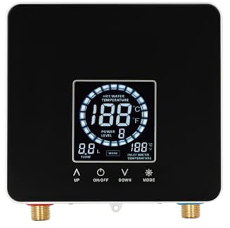 Instant Electric Water Heater 7.5 KW, Elektronischer Durchlauferhitze, 220V elektrische Warmwasserbereiter Temperaturwahl 30-55℃, Tankless Water Heater with Digital Display (Schwarz)
