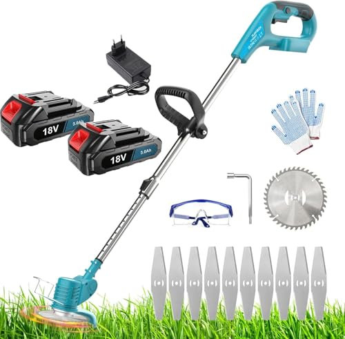 Cordless Strimmer, Compatible with Makita 18V Battery, Telescopic Lightweight Powerful Grass Trimmer, Strimmer Edge Cutter with 12 Spare Blades, for Cleaning Garden Weeds Lawns