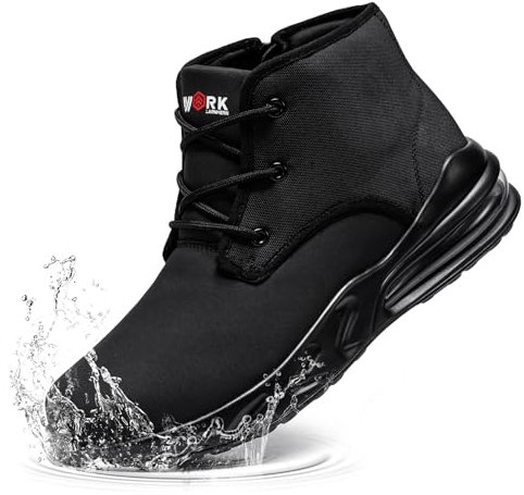 LARNMERN Herren Wasserdicht Chukka Boots mit Reißverschluss Luftkissen Chelsea-Stiefel(Schwarz neu,9)