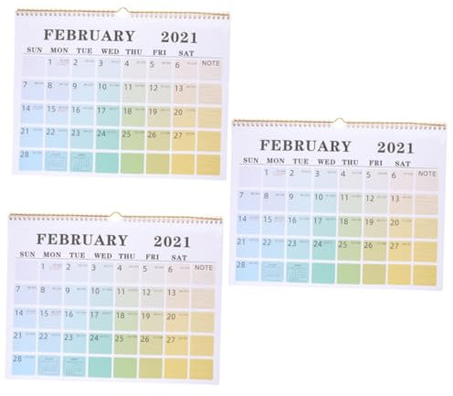 VILLCASE 3 Stk Englischer Wandkalender Bürokalender horizontaler Kalender hängender Kalender 2021 Jahr wochenkalender jahreskalender Papierkalender Kalender der englischen Ausgabe 2021