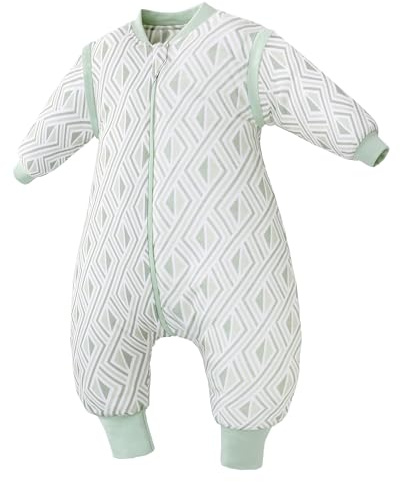 LAT Baby Winter Schlafsack mit Abnehmbare Ärmel Baby Schlafsack mit Füßen 2.5 Tog Kinderschlafsack mit Beinen Winterschlafsack für Jungen Mädchen 6 Monate - 4 Jahre (Grün, S/ 6-18 Monate)