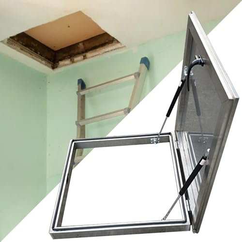 LXLZYXSF Schachtabdeckung Dachbodentreppe Ausstiegsklappe Dachluke Deckel - Griff Schloss In Einem, Silber Inspektionsöffnung/Kellerabdeckungen(In-75x95cm Out-86x106cm)