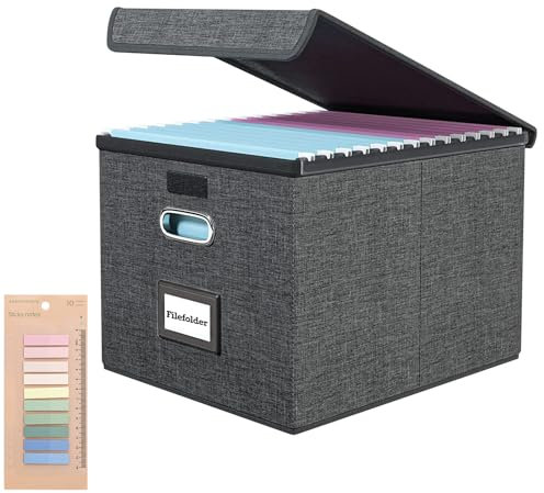 Caja organizadora de archivos portátil mejorada con tapa, gran capacidad, multifuncional, plegable, de tela, para colgar archivos con diapositiva de plástico, archivador de hogar y oficina para