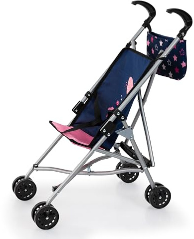 Bayer Design Puppenbuggy mit Tasche, Doppelräder, für Puppen bis 46 cm | faltbar, aus Metall, blau mit Fee