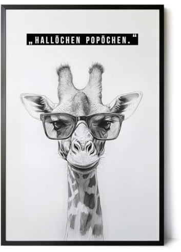 Paul Sinus Poster/Leinwandbild/Rahmenoption – Giraffe mit Brille „Hallöchen Popöchen“ – Lustige WC-Deko für dein Badezimmer