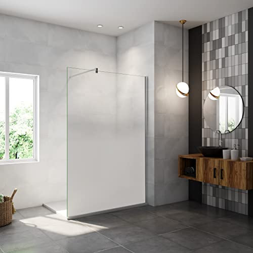 AICA paroi de douche à l'italienne 120x200cm Modèle Brume, avec barre de stabilisation 90cm en carré, paroi douche fixe en 8mm verre de sécurité