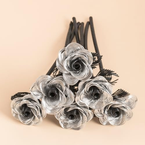 ZffXH 6 Pack bunter, metallischer Kunstrosenstrauß, kleine Kunstblumen aus Aluminiumdraht, langlebige Metallrosen für Garten, Friedhof, Muttertag, Weihnachten, Valentinstag