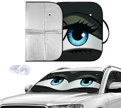 JIEBWCHA Parasol De Ojos para Coche, 137x70x0,3 Cm Parasol Coche Delantero, Coche Paraguas,Papel De Aluminio Parabrisas Delantero Plegable,Protección Solar para Parabrisas Interior,con Ventosa