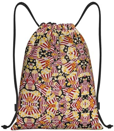 DEXNEL Vielseitige Kordelzug-Rucksäcke mit Popcorn-Druck, für Fußball und Basketball, Schwarz , S