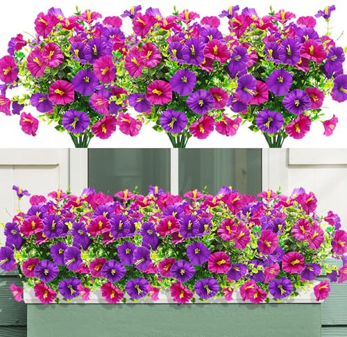 YSUVIN 8 Bouquets fiori finti, Gloire Matinale Realistici Fleurs Pétunia Bouquet Deco Piante Finte da Esterno Intérieur Soggiorno Casa Portico Giardino Balcone E Giardino(Rosa Viola)