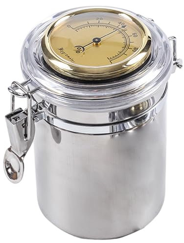 Cigar Humidor, Pipe Tobacco Storage Jar, Stainless Steel Cigar Humidor with Hygrometer & Humidifier, Portable Airtight Tobacco Tin with Lock, Tin